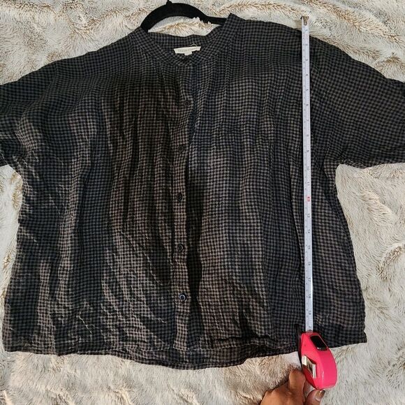 Eileen Fisher Organic Linen Checkered Button Down Shirt - Picture 3 of 7